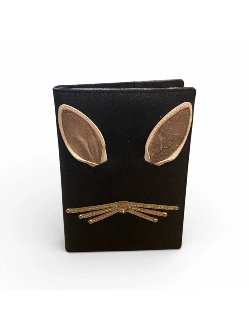 Kate Spade Imogene 3D Rabbit Passport Wallet EUC |Black Saffiano Leather
